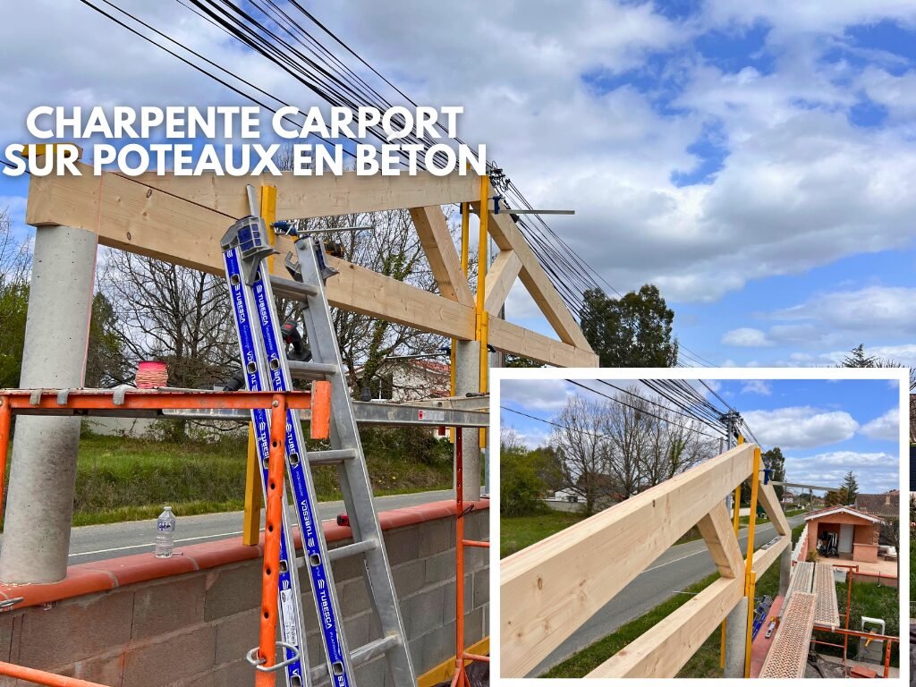 Charpente sur poteaux en béton en construction 