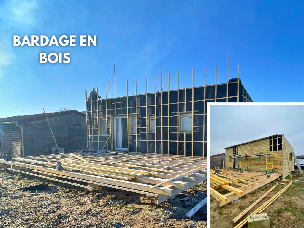 Bardage bois autour d'un bungalow.