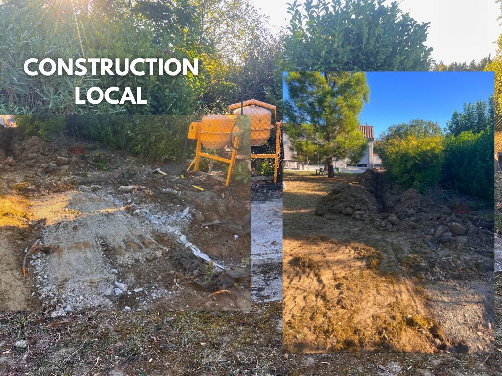 Construction local, réalisation des fondations et passages de gaine sous terre.