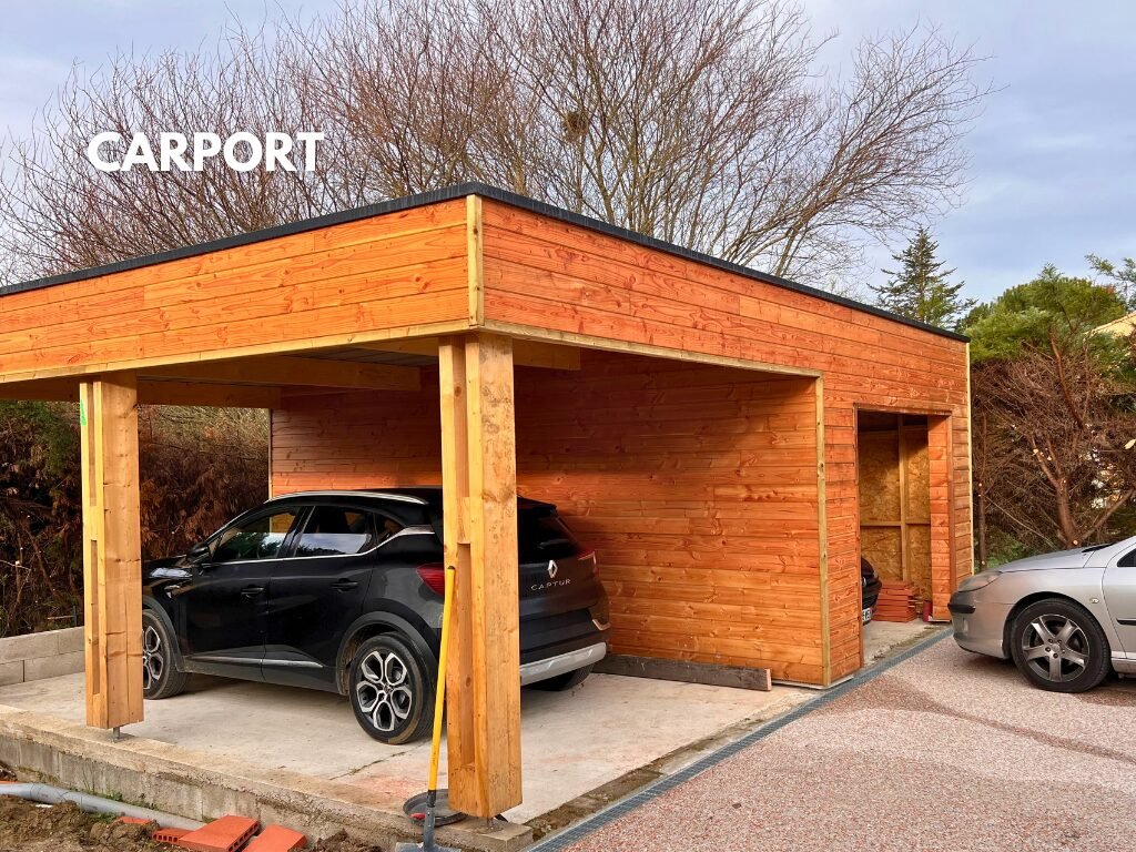 Carport en ossature et bardage bois