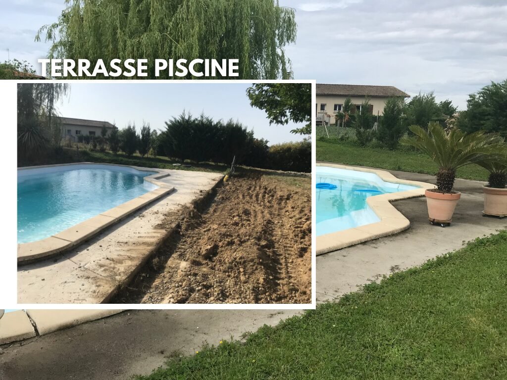 Terrasse piscine avant travaux.